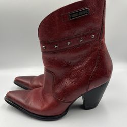 Harley Davidson Womens 6 Red Leather Cowboy Style Boots With Studs & Cone Heel