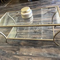 2 Tier Rectangular Iron Framed Tempered Glass Coffee Table