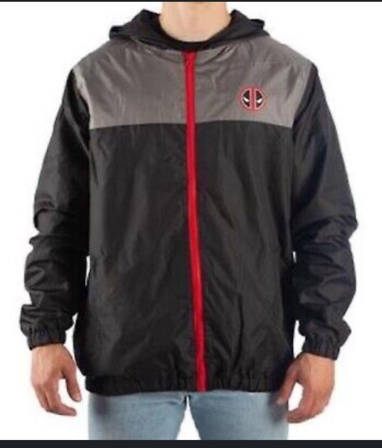 Marvel DEADPOOL Full-Zip Hooded Windbreaker Jacket Men Large