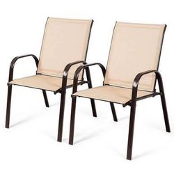 $54 For 2 New 2 Piece Patio Dining Chairs Outdoor Bistro Chairs W/Curved Armrests Easy-to-Dry Fabric