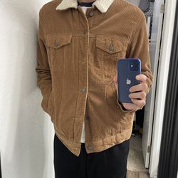 Corduroy Trucker Jacket Sherpa Lined Men Small 