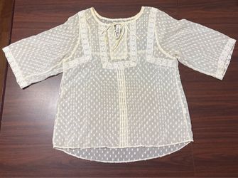 RNXB Ivory Swiss Dot Crochet Lace Boho Peasant Blouse Size S