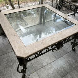 Iron Center And End Table Marble Metal Glass