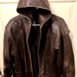 Tibor TIBCA Vintage Hoodie Leather-Heavy- Long Jacket-Genuine leather-Size Large-Like New-Im in 77064 area