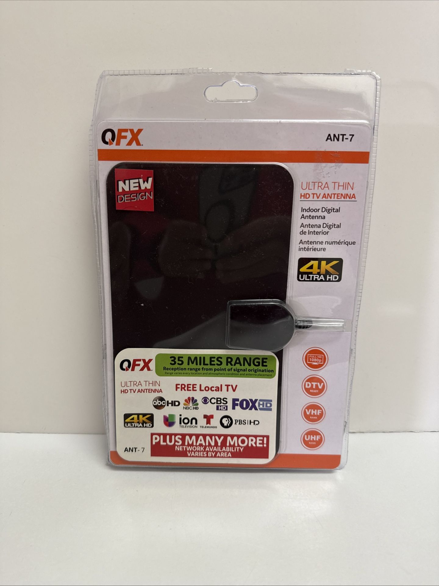QFX ANT-7 35 Mile HD DTV UHF VHF FM Flat Indoor Antenna for Local channels