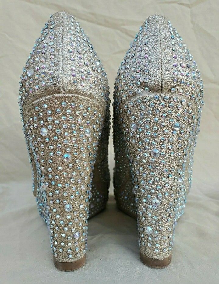 WOMEN'S PLATFORMS SPARKLING HIGH HEELS WEDGES SIZE 7.5