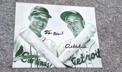 Stan Musial and Al Kaline signed autographed 8x10 photo with COA