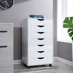 7-Drawer Office Storage File Cabinet, Under Desk Cabinets Home Office, Printer Stand White