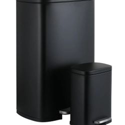 
50L + 5L Kitchen Trash Can with Silent Close Lid Steel Metal Waste Bin for Bathroom Office