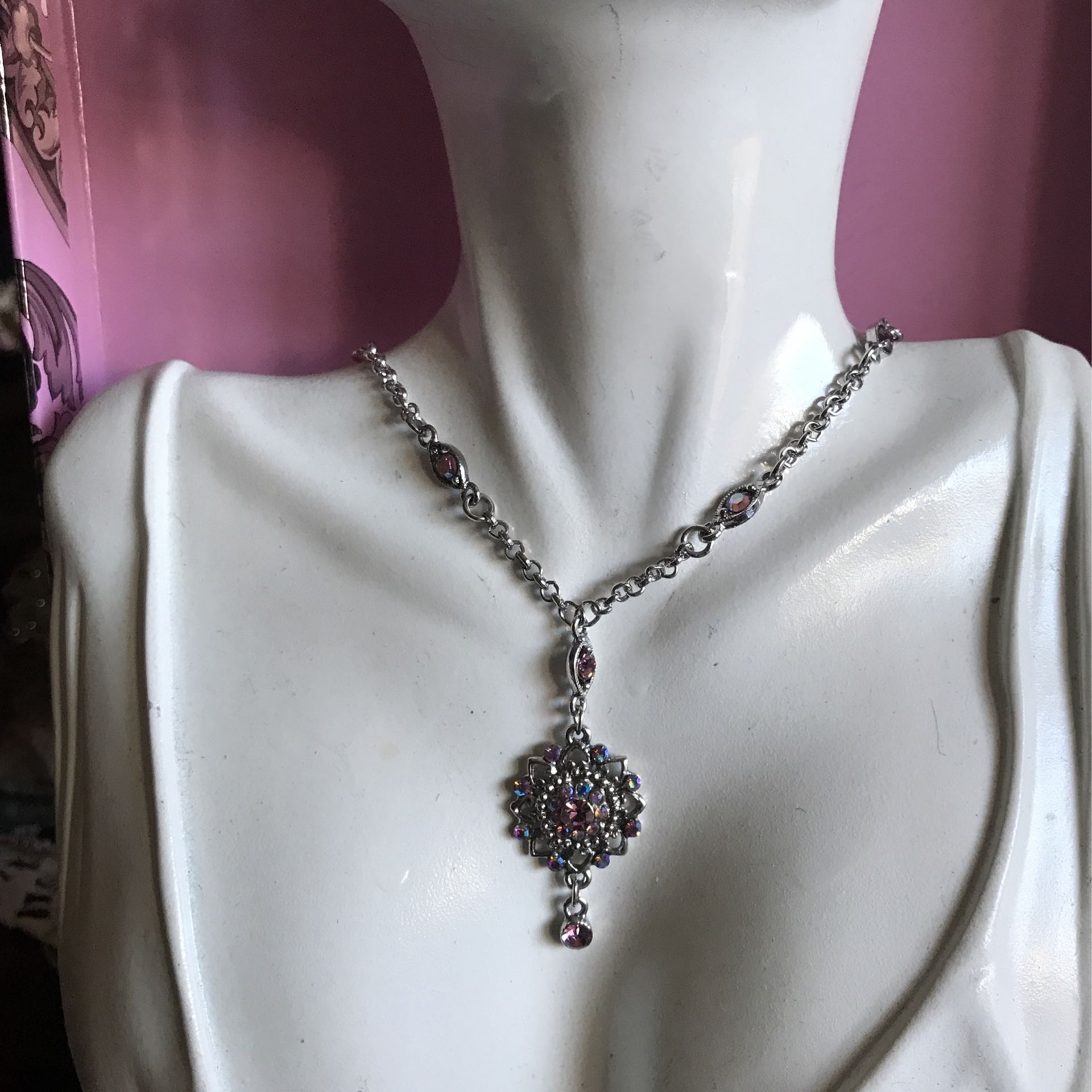 Beautiful Authentic Cookie Lee AB Pink And Clear Rhinestone Chocker Necklace
