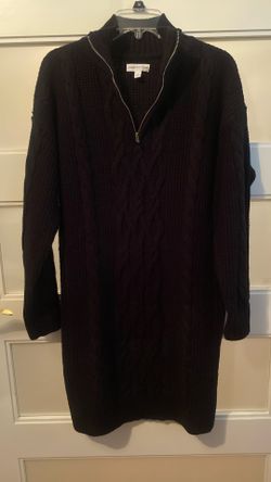 Calvin Klein Women’s Black Cable Knit 1/4 Zip Sweater Dress Size Medium