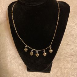 Beautiful Gold Filled Link Necklace With Heart 5 Pendants(Avon)