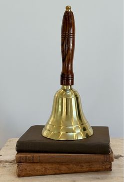 11” Solid Brass Hand Bell | School Service Bell Nautical With Wood Handle