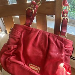 Large Red Leather B. Makowsky Handbag Purse With Cloth Bag Never Used 
