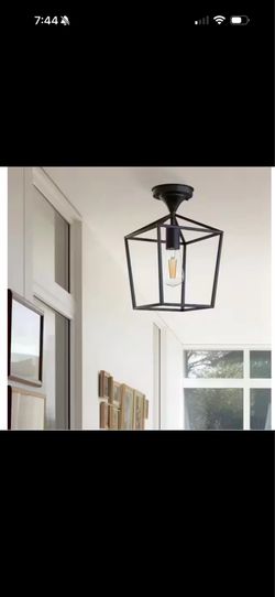 YANSUN 1-Light Black Modern Industrial Cage Semi Flush Mount Ceiling Light