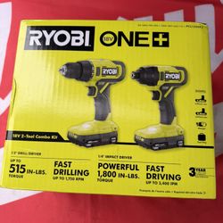 RYOBI ONE+ 18V Cordless 2-Tool Combo Kit with Drill/Driver, Impact Driver, (2) 1.5 Ah Batteries, and Charger