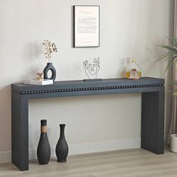 NEW Navy Blue 64.17 in. Rectangle Convenience Concepts Wood Console Table with Real Wood Beads