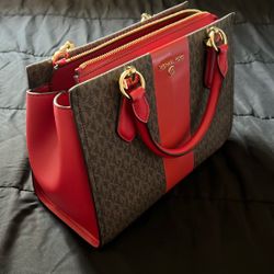 Red And Dark Brown Michael Kors Handbag/purse 