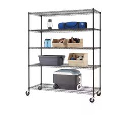TRINITY Black 5-Tier Rolling Steel Wire Shelving Unit (60 in. W x 77 in. H x 24 in. D)