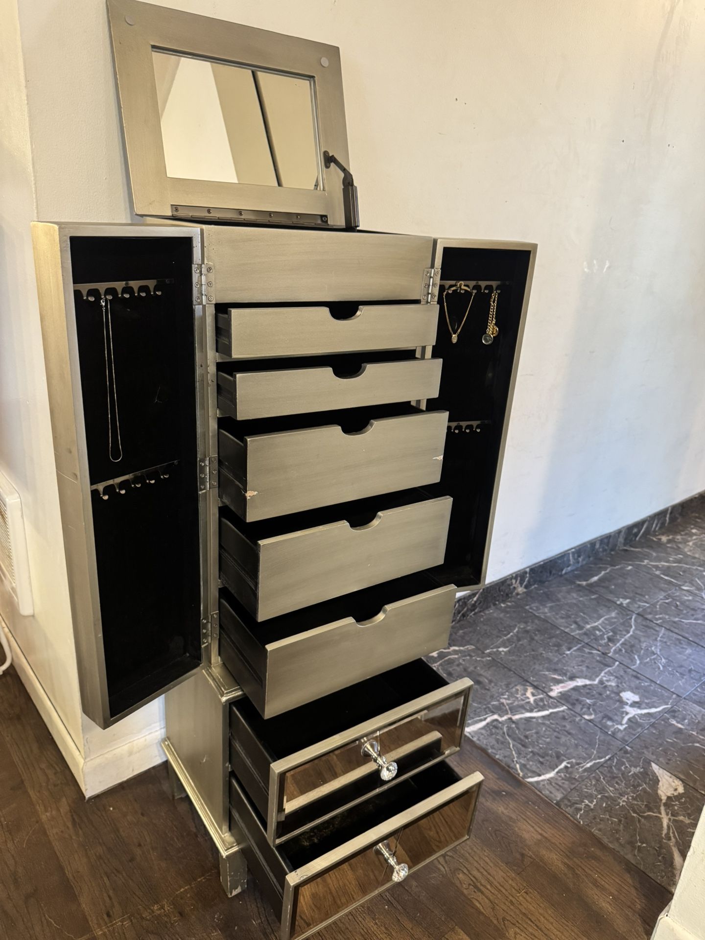 MIRRORED JEWELRY ARMOIRE CABINET  