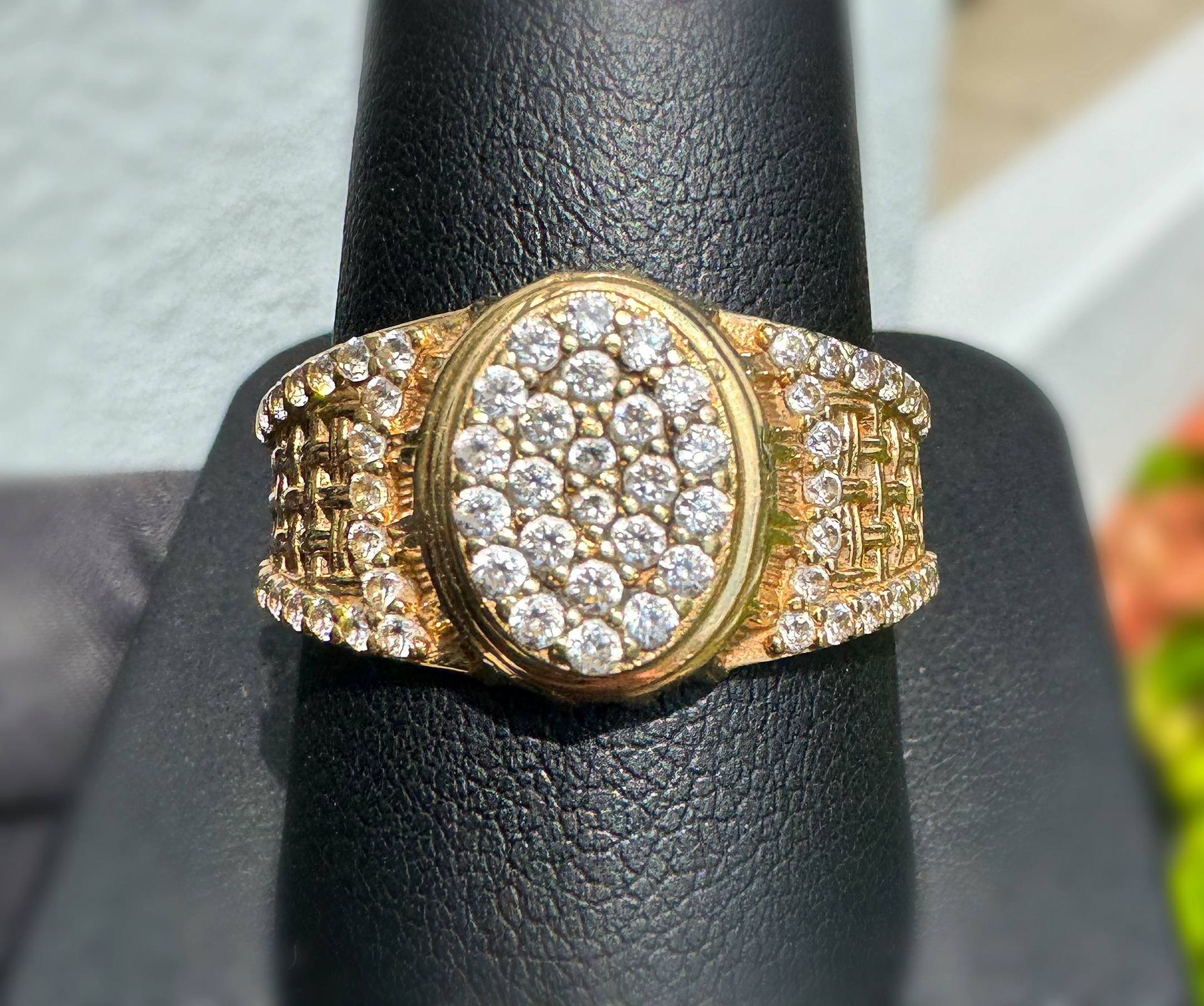 Jewelry 10k solid yellow gold white CZ stone 0.50CTW Rolex shape ring size 11.00