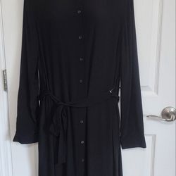Time and Tru Button Front Dress with Long Sleeves & Pockets Black Sz L (12-14)