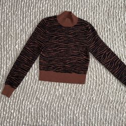 Express X Negin Mirsalehi XS / Small Animal Print Fuzzy Mock Neck Sweater Size XS