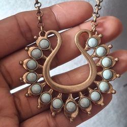 Turquoise Stone Pendant Long Necklace Set 
