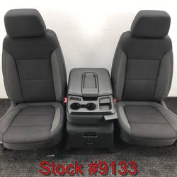 Black Cloth Front 40/20/40 Bucket Bench Seats For A 2019 Through 2024 Chevy Silverado GMC Sierra Stock #9133