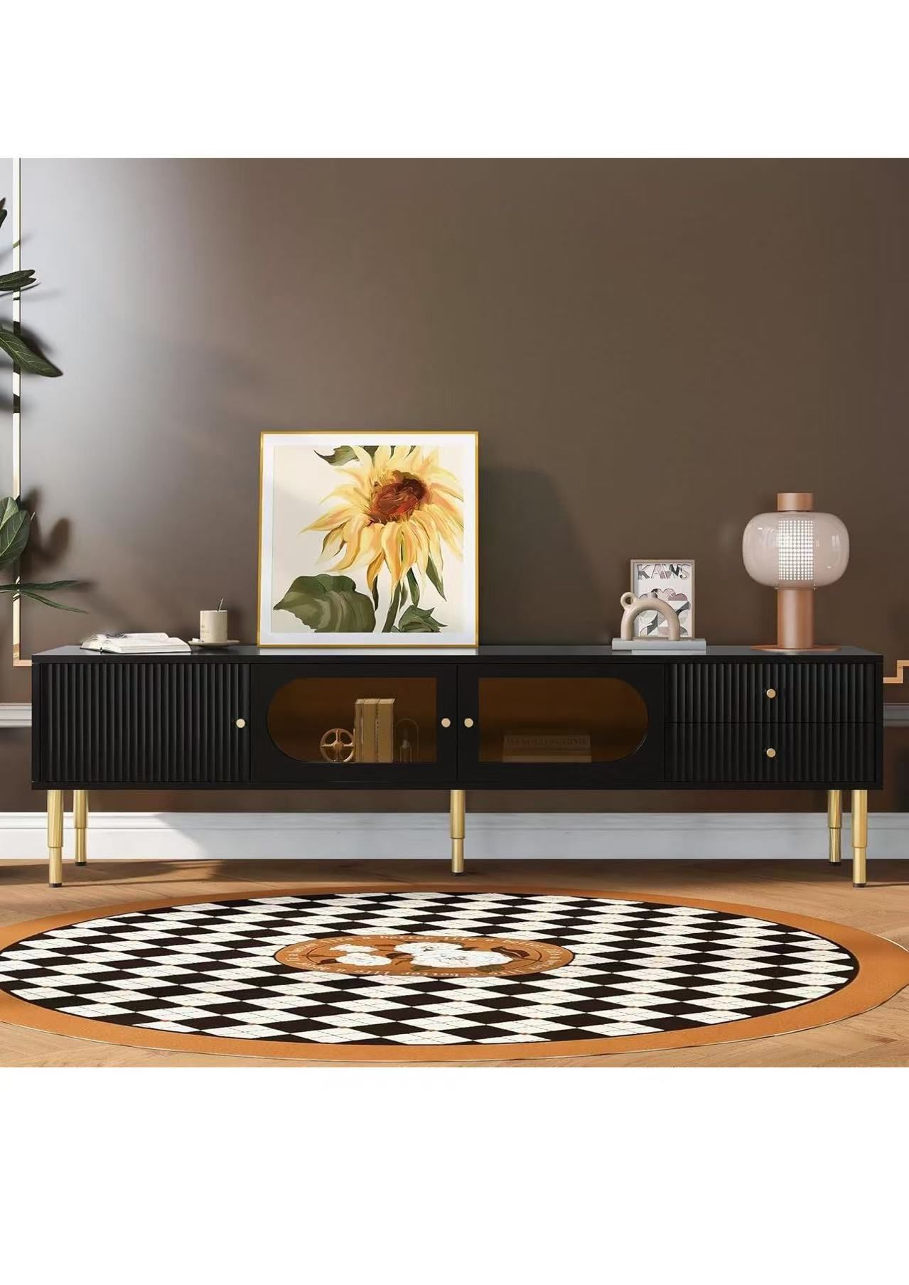 TV Stand with Silver Metal Legs Compatible with TV Up to 70", Tempered Glass TV Cabinet with Ample Storage Capacity, Contemporary Media Console with S