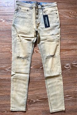 Serenede Men's Light Wash Distressed Stretch Skinny Denim Jeans Size 34 NWT