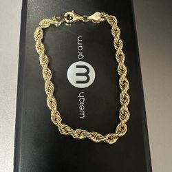 Gold Rope Bracelet 10K 8.5 Inches 