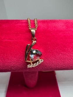 Vintage 14K 585 Rolled Gold Lab Created Alexandrite Pendant Necklace 18" Chain