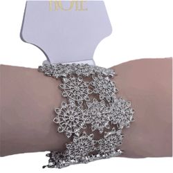 nOir crystal thick cuff bracelet silver elastic- New