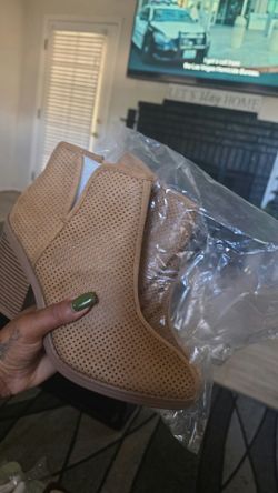 Tan Perforated Suede Ankle Bootie