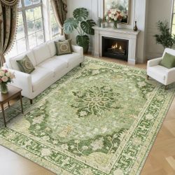 Green Vintage Rug/ 8 By 10