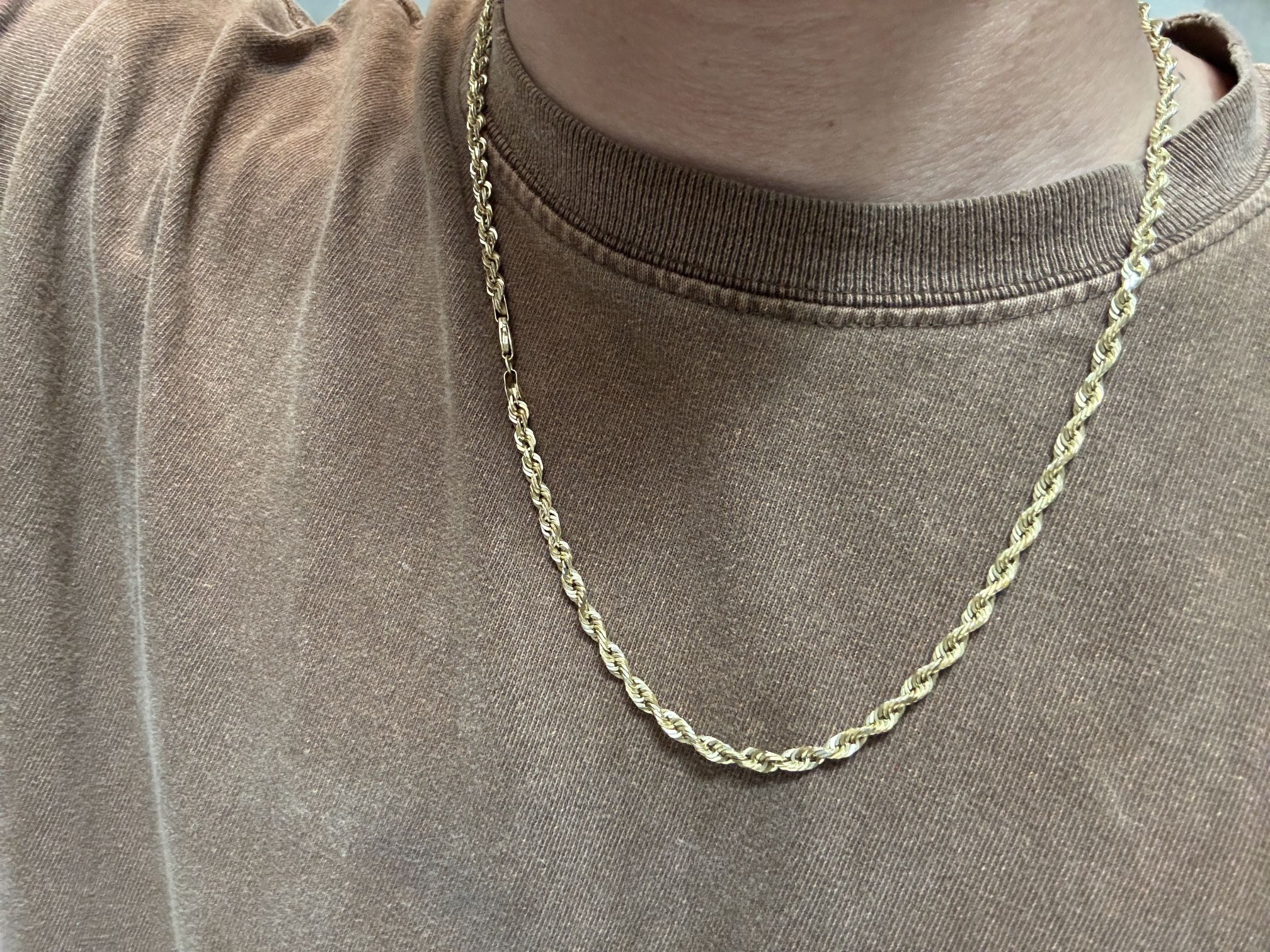 14k Solid Gold Rope Chain 20in 21g Diamond Cut