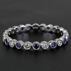 New Jolie 18k White Gold Stackable Diamond & Sapphire Eternity Anniversary Ring 