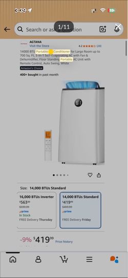 14000 BTU Portable Air Conditioner for Large Room up to 700 Sq. Ft, 3-in-1 Self-Evaporating AC with Fan & Dehumidifier, Floor Standing Portable AC Uni