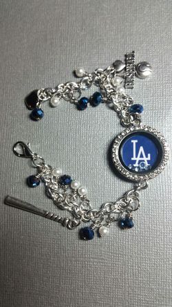 Dodgers LA Beaded Charm Bracelet