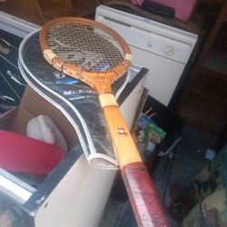 Classic Antique Vintage Wooden Tennis Racket With Case