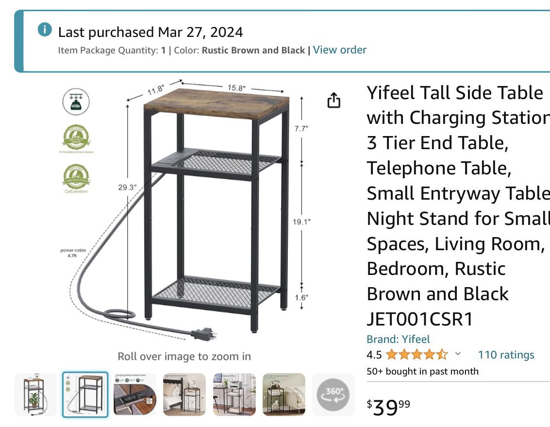 Table Charging Station End Table Plant Stand Printer Stand