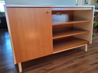 White & Wood Credenza Cabinet With Shelves
