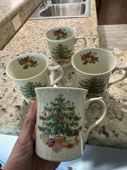 🎁 Spode “Christmas Tree” Holiday Mugs – Set of 4 – Classic Holiday China