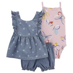 Carters Baby Girl 9m Bodysuit Chambray Short 3pc Set Sun Butterfly Summer