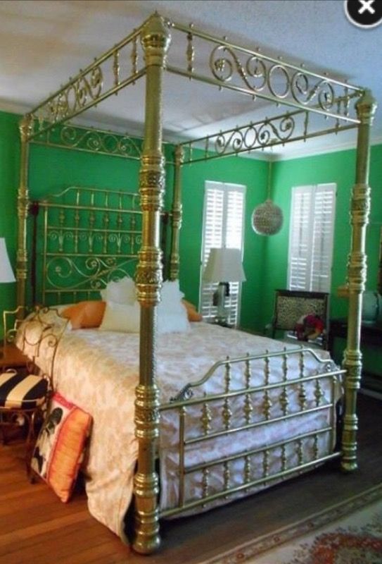 Antique brass canopy bed frame