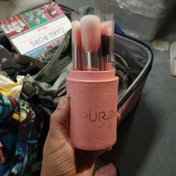 Pure 11pc Pink Make Up Brush Set With Case Brand New