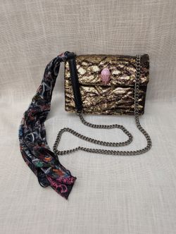 Kurt Geiger London Kensington Zebra Sequin Shoulder Bag w/ Pink Eagle Head