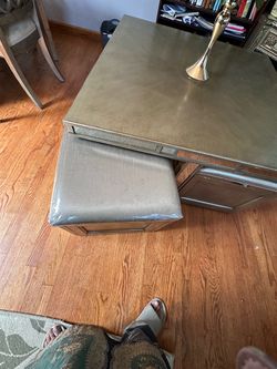 Silver Mirrored coffee table with storage Ottoman