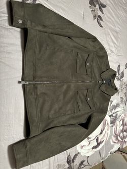 Express Dark Olive Faux Suede Trucker Jacket